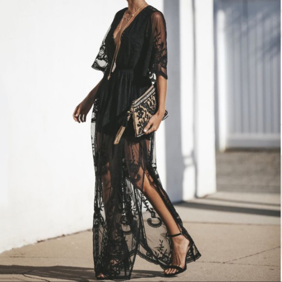 Black Lace Maxi Gown - Picture 2 of 7
